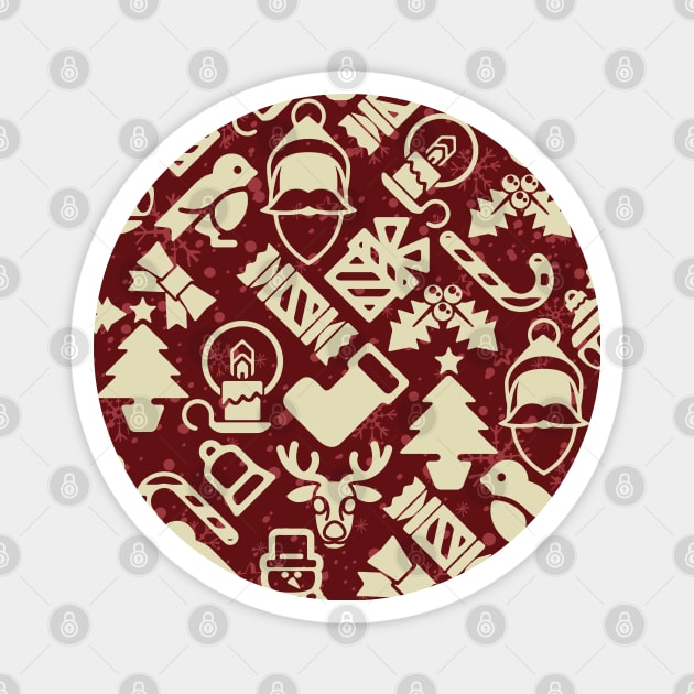 Holiday Patterns with Santa, Reindeer, Christmas Tree. Christmas Pattern Magnet by Zen Cosmos Official